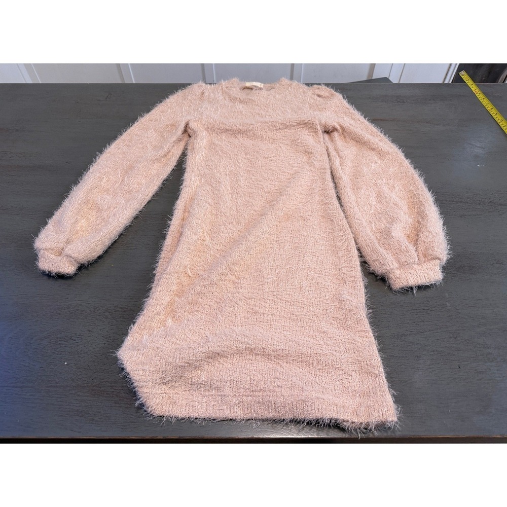 Endless Blu Pink Fuzzy Eyelash Knit Sweater Mini Dress Balloon Sleeve Small